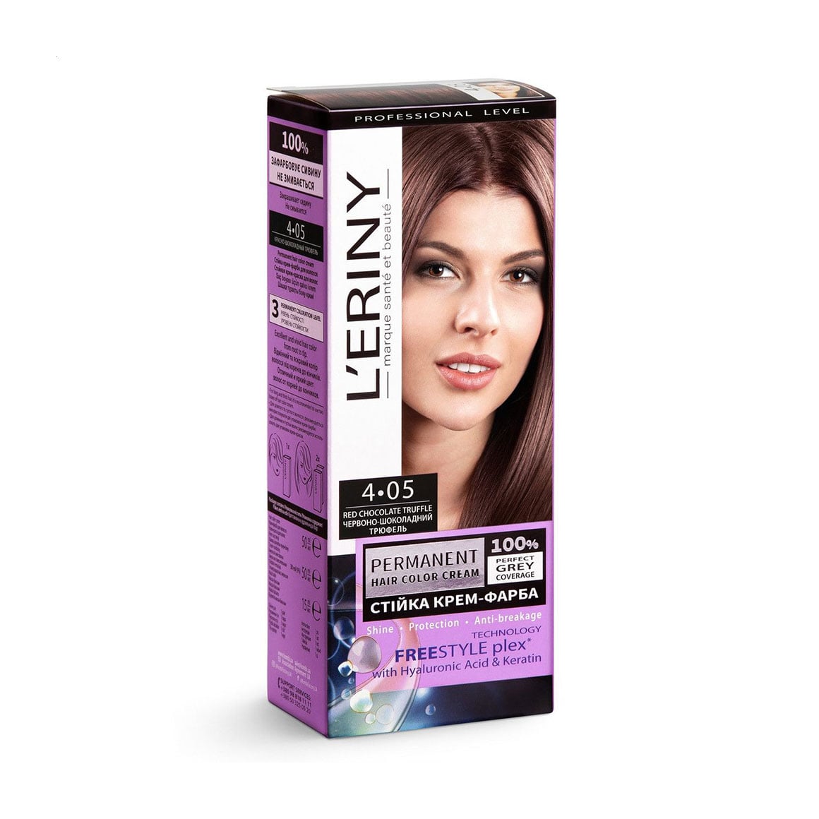 Стійка крем-фарба для волосся L'ERINY Permanent Hair Color Cream 4.05 Червоно-шоколадний трюфель, 115 мл